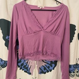 Elegant Purple Lace Trim Crop Top